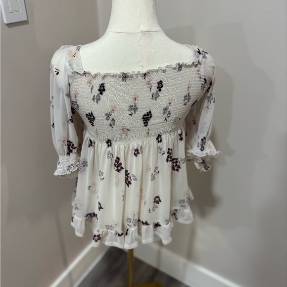 Free People Cream and Purple Smocked Blouse - Picture 2 of 6